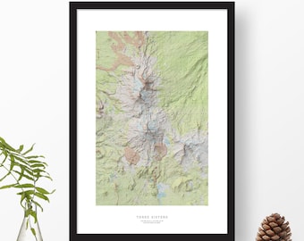 Three Sisters, Oregon | USGS Topographic Print Map Art in Color | Home or Office Decor, Gift for Wilderness Lover, Camper, or Hiker