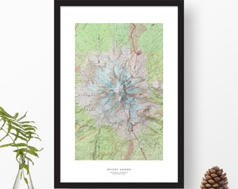 Mount Adams, Washington | USGS Topographic Print Map Art in Color | Home or Office Decor, Gift for Wilderness Lover, Camper, or Hiker