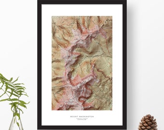 Mount Washington, New Hampshire | USGS Topographic Print Map Art in Color | Home or Office Decor, Gift for Wilderness Lover or Hiker