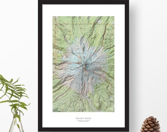 Mount Hood, Oregon | USGS Topographic Print Map Art in Color | Home or Office Decor, Gift for Wilderness Lover, Camper, or Hiker