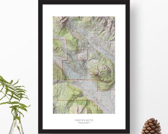 Crested Butte, Colorado | USGS Topographic Print Map Art in Color | Home or Office Decor, Gift for Mountain Lover, Skier, or Snowboarder