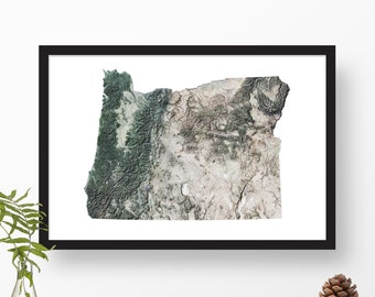 Oregon State Map Art | Topographic Shaded Relief Print Poster with Color Imagery Overlay | Home or Office Decor, Housewarming Gift