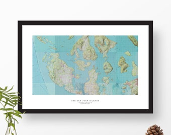 The San Juan Islands, Washington | USGS Topographic Print Map Art in Color | Home or Office Decor, Gift for Pacific Northwest Ocean Lover