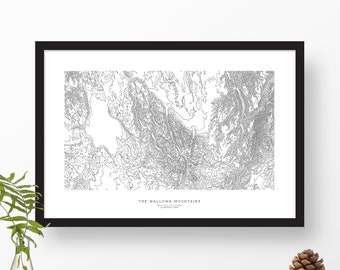 The Wallowa Mountains, Oregon | Topographic Print, Contour Map, Map Art | Home or Office Decor, Gift for Wilderness Lover, Camper, or Hiker