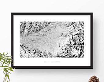 Walla Walla, WA Map Art | Topographic Shaded Relief Print Poster | Home or Office Decor, Housewarming Gift