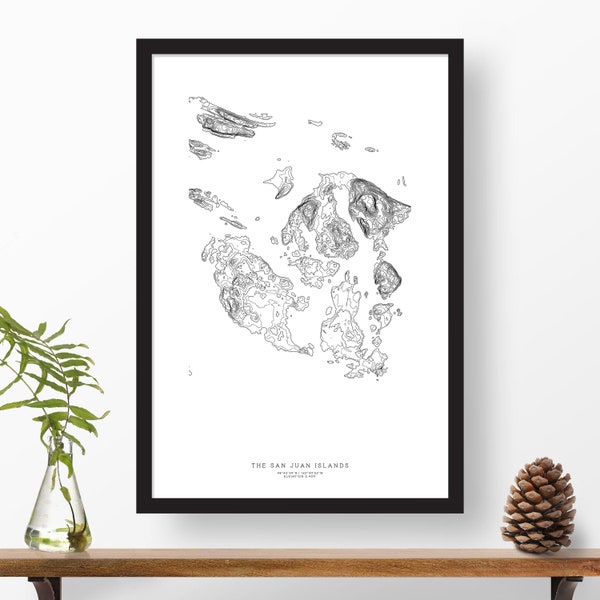 The San Juan Islands, Washington | Topographic Print, Contour Map, Map Art | Home or Office Decor, Gift for Pacific Northwest ocean lover