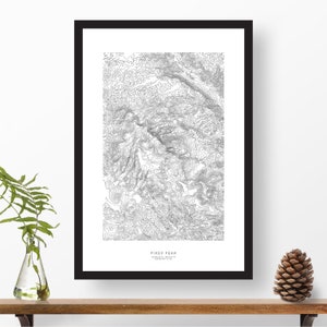 Pikes Peak, Colorado Topographic Print, Contour Map, Map Art Home or Office Decor, Gift for Wilderness Lover, Camper, or Hiker image 1