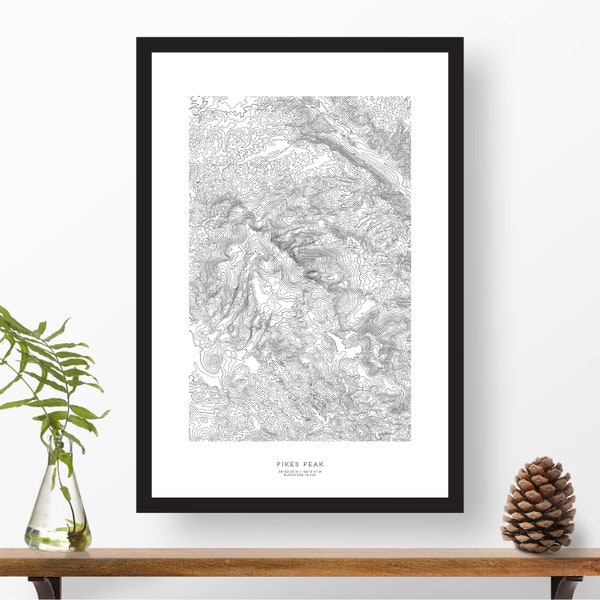 Pikes Peak, Colorado | Topographic Print, Contour Map, Map Art | Home or Office Decor, Gift for Wilderness Lover, Camper, or Hiker