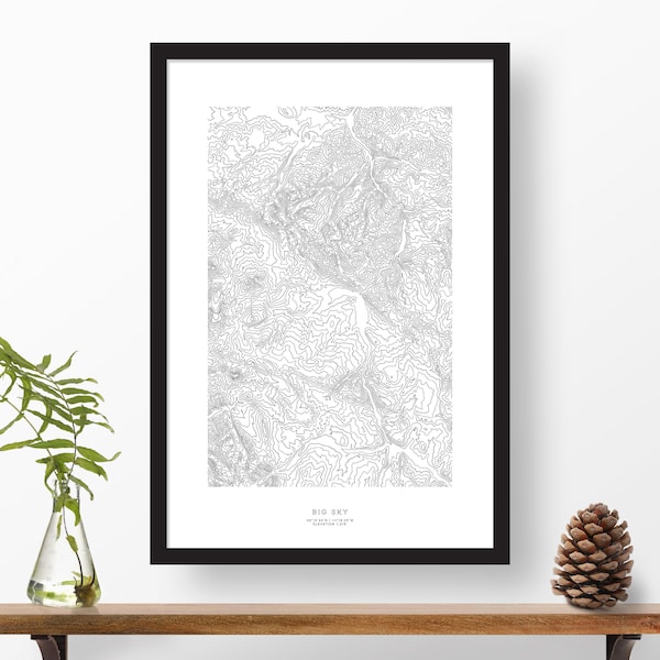 Big Sky, Montana | Topographic Print, Contour Map, Map Art | Home or Office Decor, Gift for Mountain or Montana Recreation Lover