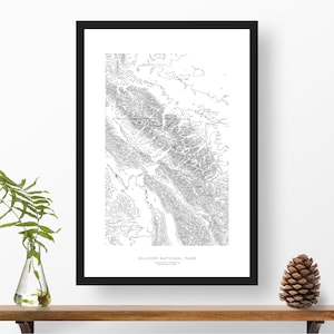 Glacier National Park, Montana | Topographic Print, Contour Map, Map Art | Home or Office Decor, Gift for Wilderness Lover, Camper, or Hiker