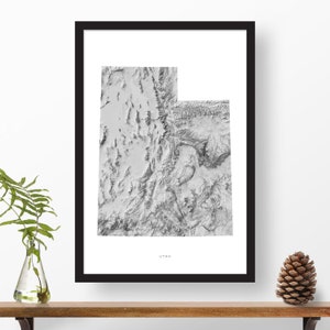 Utah State Map Art | Topographic Shaded Relief Print Poster | Home or Office Decor, Housewarming Gift