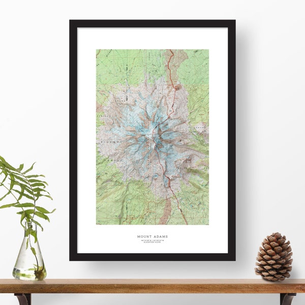 Mount Adams, Washington | USGS Topographic Print Map Art in Color | Home or Office Decor, Gift for Wilderness Lover, Camper, or Hiker