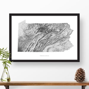 Pennsylvania State Map Art | Topographic Shaded Relief Print Poster | Home or Office Decor, Housewarming Gift