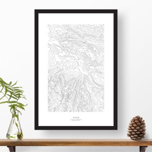 Aspen, Colorado | Topographic Print, Contour Map, Map Art | Home or Office Decor, Gift for Mountain Lover, Skiier, or Snowboarder