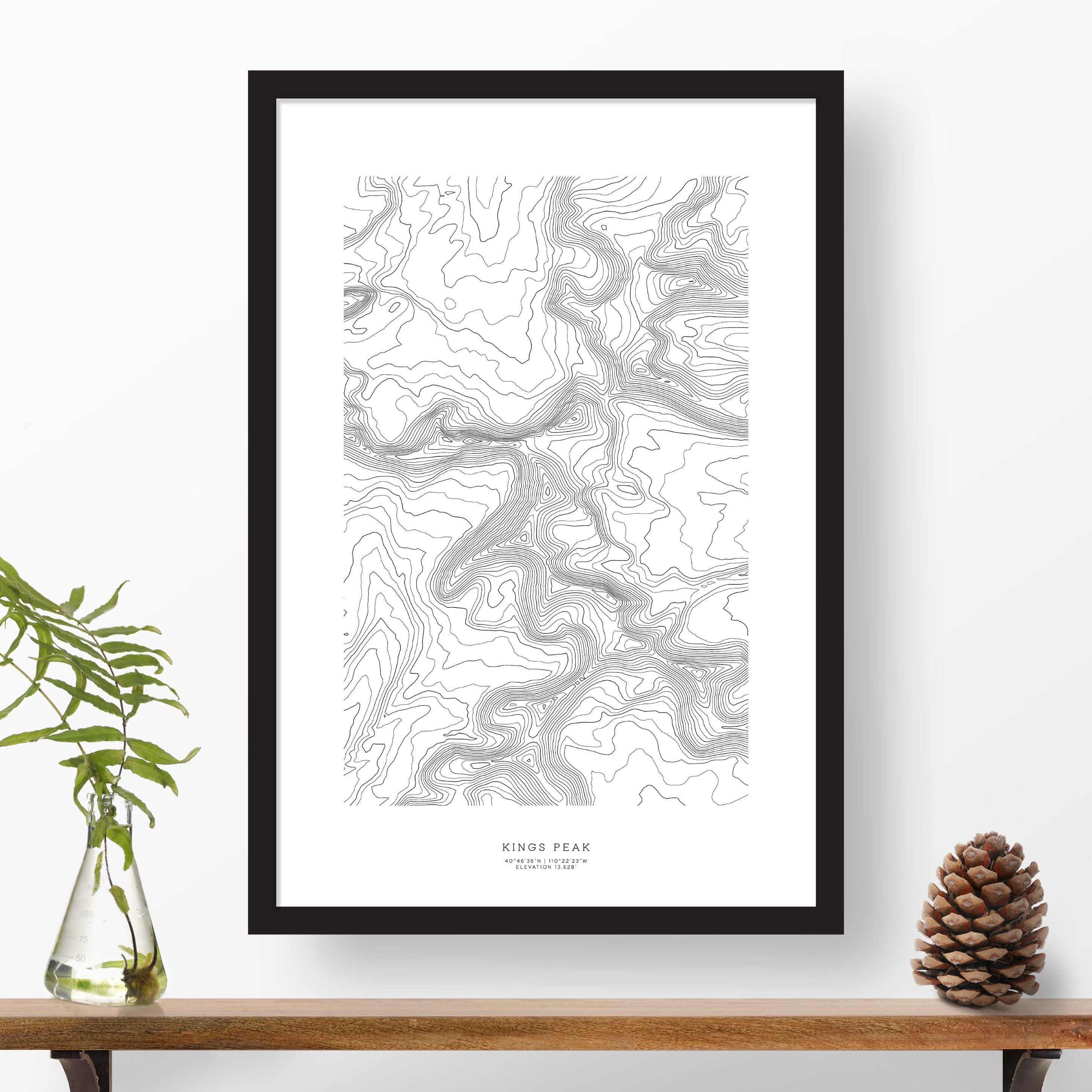 Kings Peak, Utah | Topographic Print, Contour Map, Map Art | Home or Office Decor, Gift for Mountain Lover or Hiker