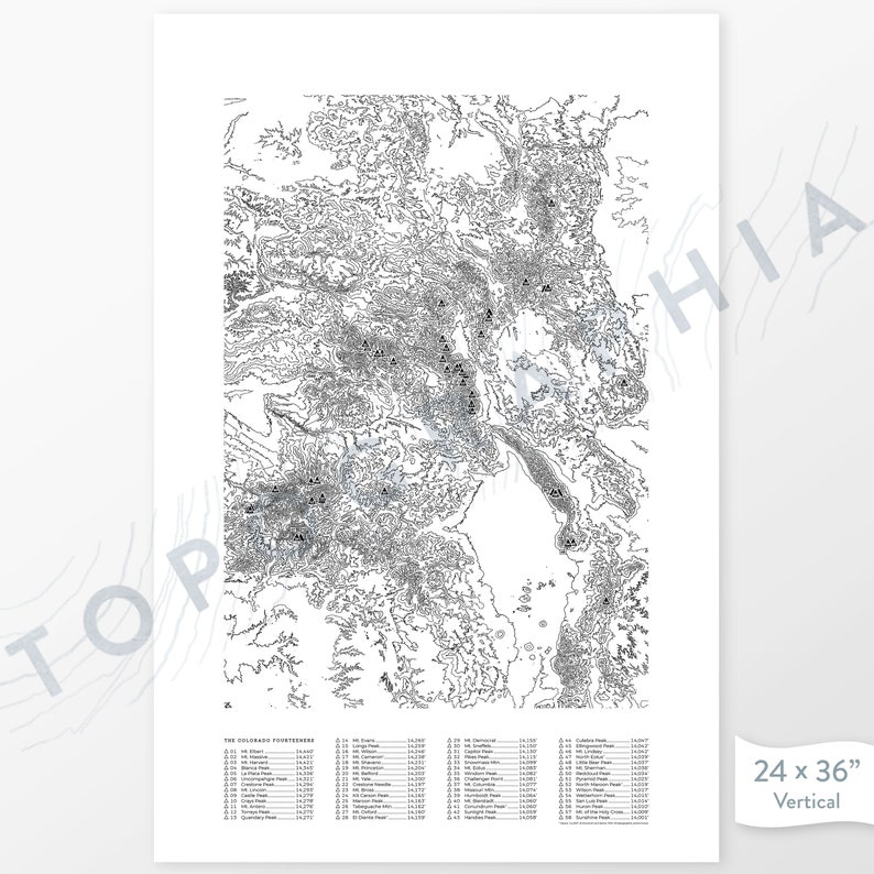 Colorado Fourteeners | 14ers Summit Tracker, Topographic Print, Map Art ...