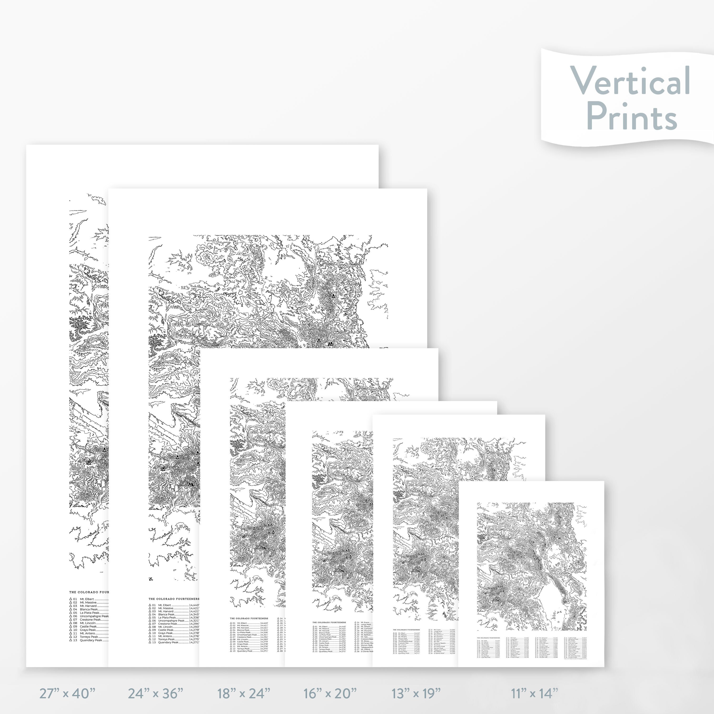 Colorado Fourteeners | 14ers Summit Tracker, Topographic Print, Map Art ...