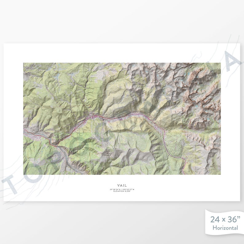 Map Vail Color Vail, Colorado | USGS Topographic Print Map Art in Color | Home or ...