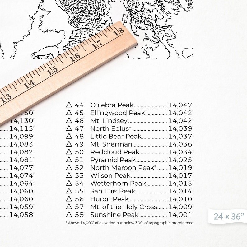 Colorado Fourteeners 14ers Summit Tracker, Topographic Print, Map Art Home or Office Decor, Gift for Hiker, Mountain Lover, Peakbagger image 6