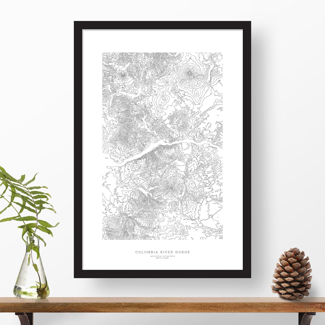 Columbia River Gorge, Washington & Oregon Topographic Print, Contour