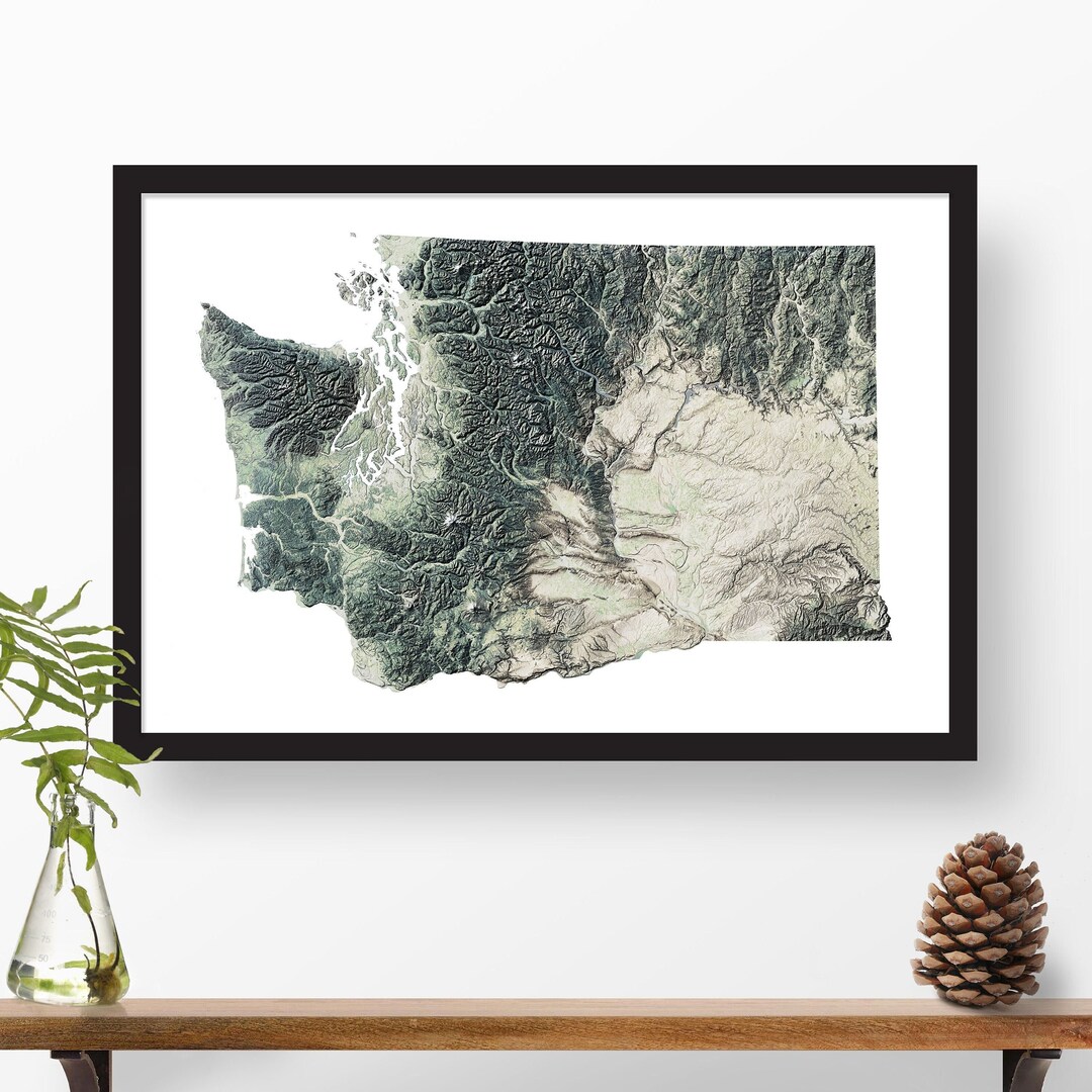 Washington State Map Art | Topographic Shaded Relief Print Poster With ...