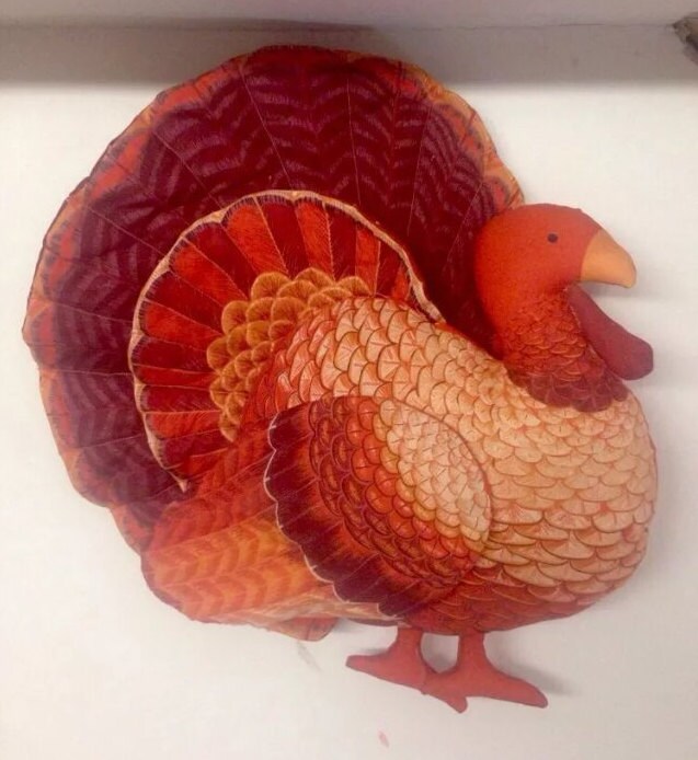 Turkey Hand Sewn Fabric Panel Turkey Stuffed Pillow Wall Decor Etsy