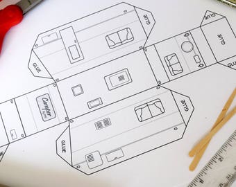 Do It Yourself Coloring Sheet Camper Paper Craft Activity Kids Summer Drawing Project Gift Party Idea Road Trip Toy Fun Set Travelling RV
