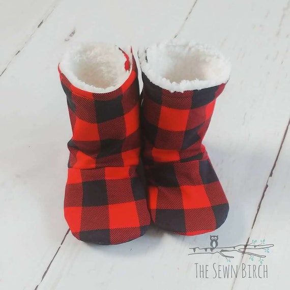 plaid baby booties