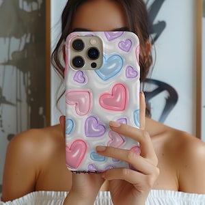 Valentine&#39;s day Phone case, 3D effect puffed hearts printed phone case, Retro Y2K Phone Case, Iphone samsung phone case, girly iphone case