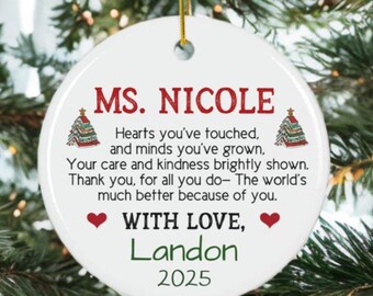 Personalized Teacher Ornament, Custom Porcelain Gift