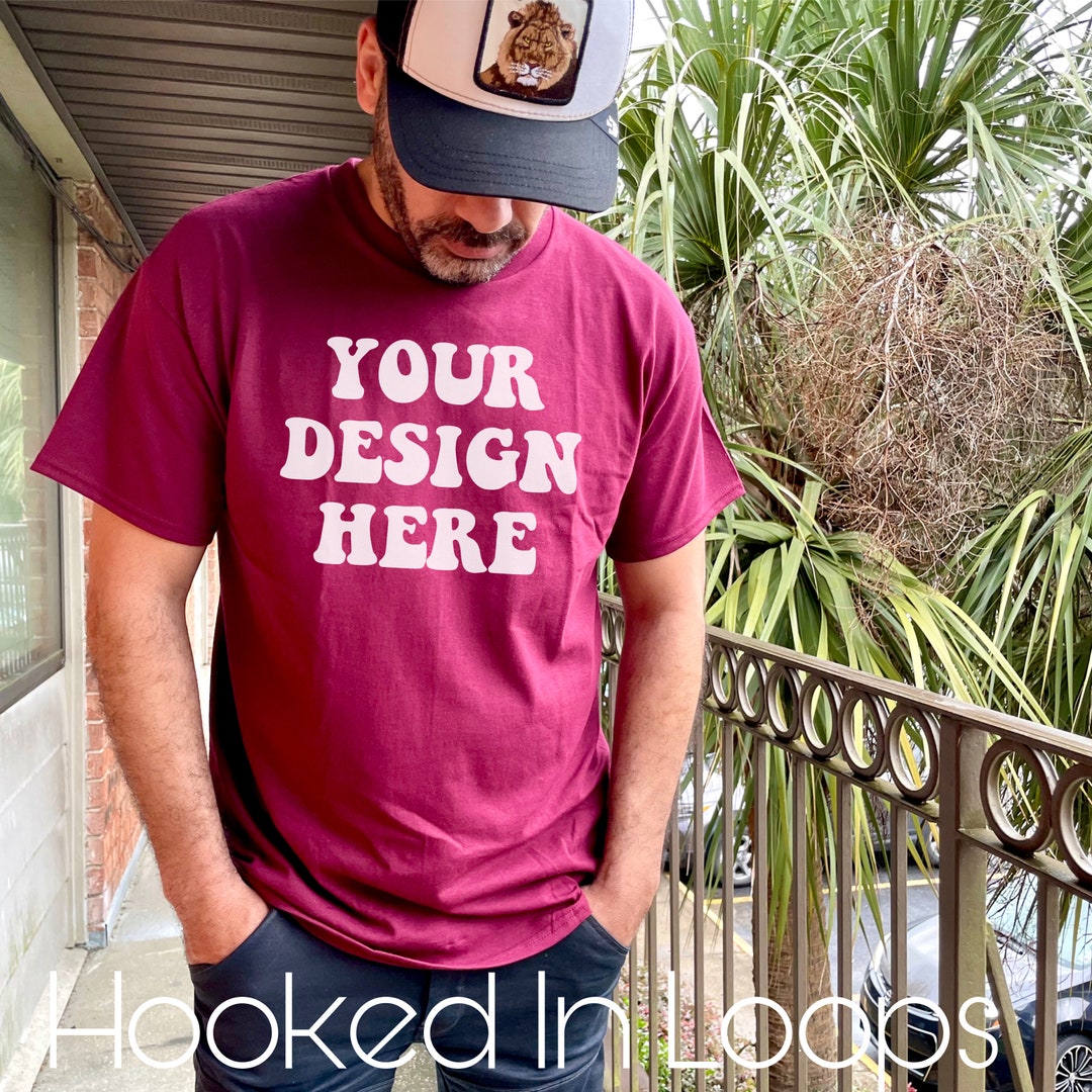 Gildan 5000 Men's MAROON Tshirt Mockup, Maroon Man Shirt, Mockup, Male