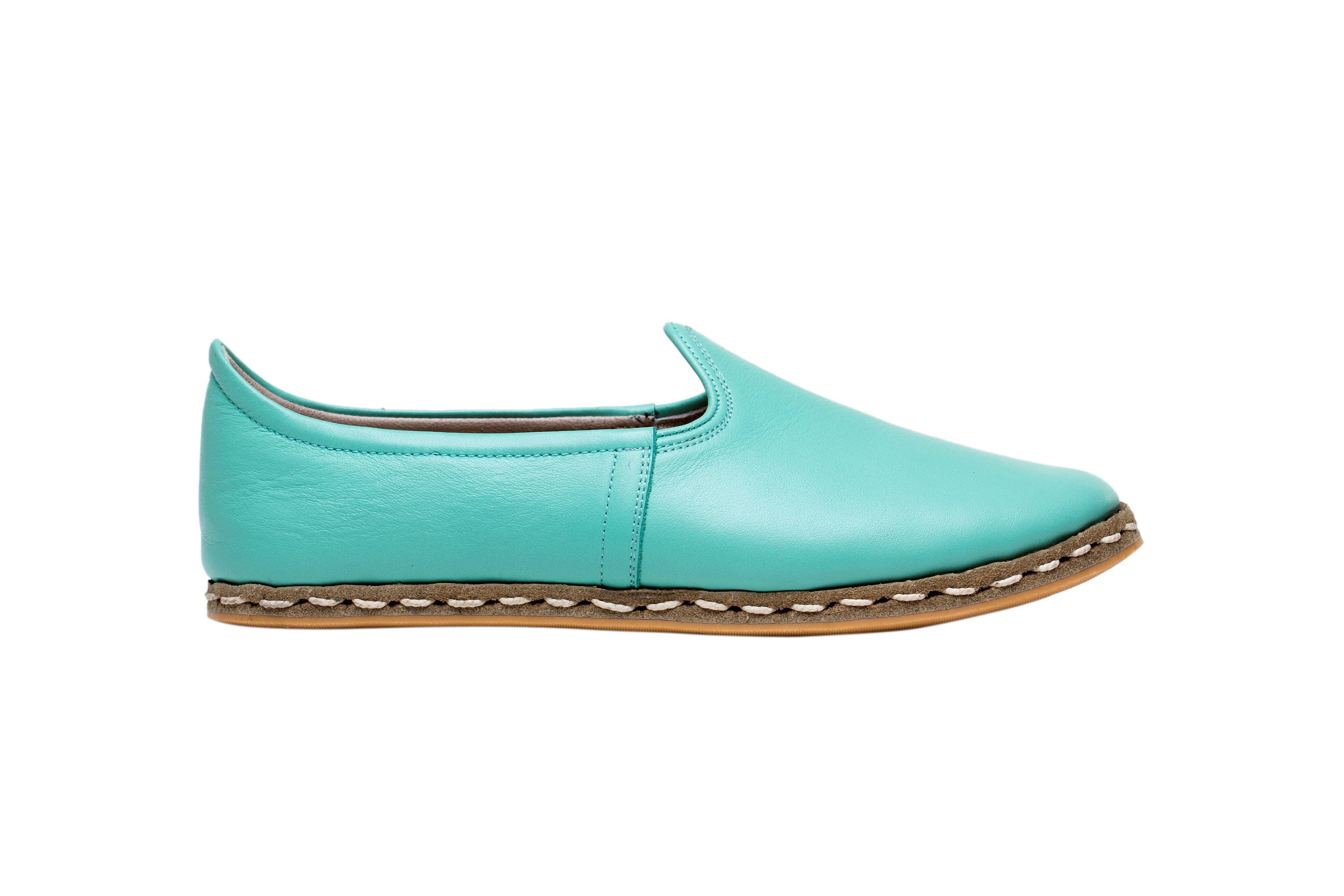 Turquoise Leather Handmade Shoes Womens Shoes Leather Flats Etsy