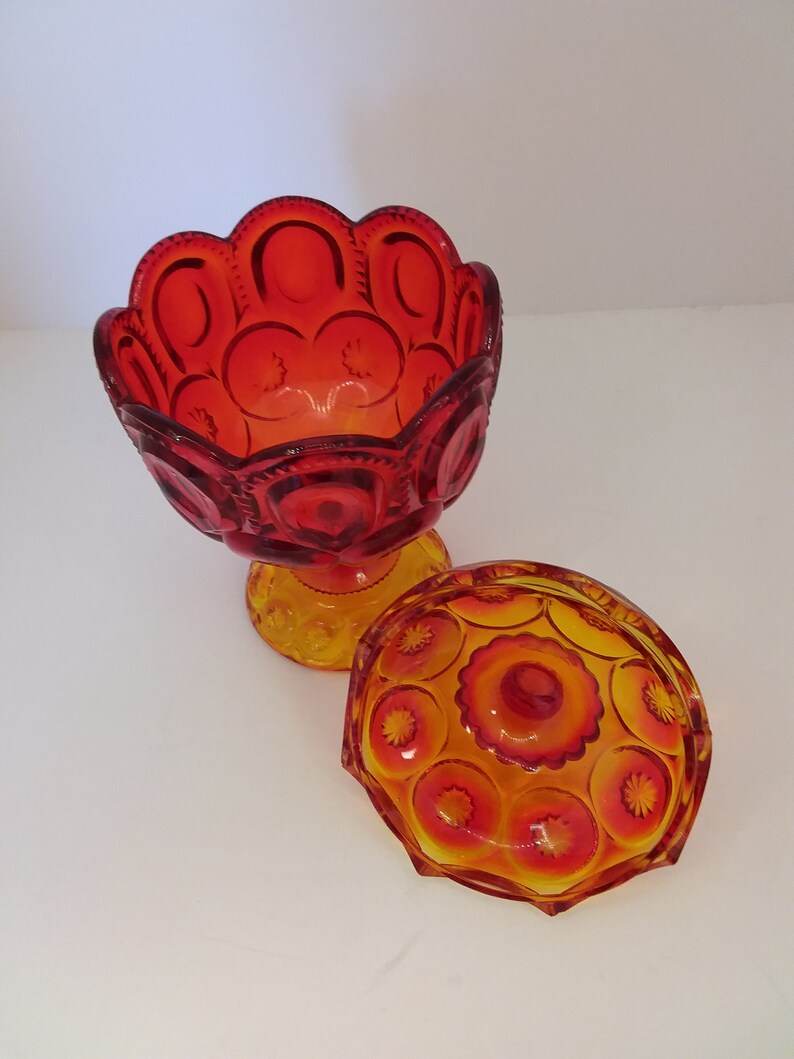 Carnival Glass Amberina Footed Candy Dish Moon and Stars Etsy