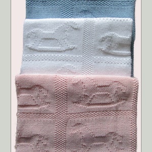 Knitted Baby Blanket, With Rocking Horses - 100% Soft Cotton, Shower Gift, Baby Blanket