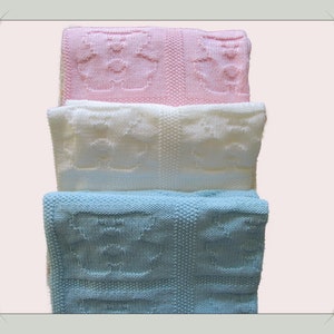 Knitted Baby Blanket, With Teddy Bears - 100% Soft Acrylic, Baby Wrap, Baby Blanket