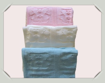 Knitted Baby Blanket, With Teddy Bears - 100% Soft Acrylic, Baby Wrap, Baby Blanket