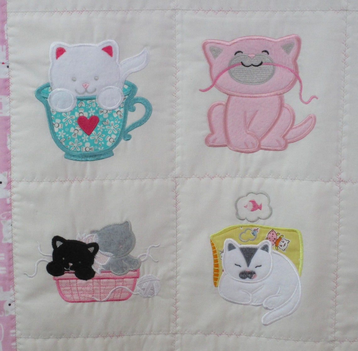 Kittens Machine Embroidered Baby Quilt Baby Kittens Crib Etsy Canada
