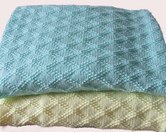 Knitted Baby Blanket, With Diamonds - 100% Soft Acrylic, Baby Wrap, Baby Blanket