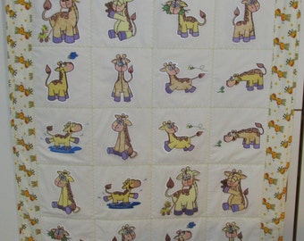 Baby Giraffes Machine Embroidered Baby Quilt, Baby Giraffes, Crib Quilt, Baby Quilt, Handmade Baby Quilt - approx 38" x 46"