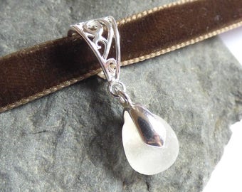 Sea Glass Choker, Brown Velvet, Seaglass Necklace, Sea Glass Jewelry, Seaglass Choker, Seaglass Jewellery, Sea Glass Pendant - KD17051
