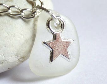 CLEARANCE - Sea Glass Pendant, Star Necklace, Sea Glass Jewelry, Starry Charm, Silver Plated, Seaglass Jewellery, Beach Star - PC17065