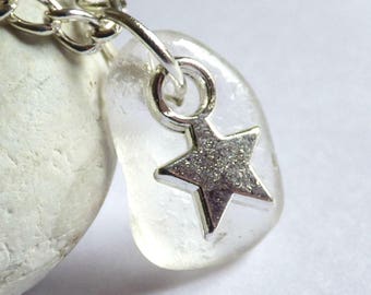CLEARANCE - Sea Glass Pendant, Star Necklace, Sea Glass Jewelry, Starry Charm, Silver Plated, Seaglass Jewellery, Beach Star - PC17073