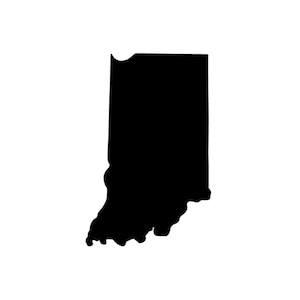 May include: A black silhouette of the state of Indiana.