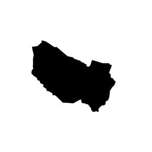 May include: A black silhouette of a state or region, possibly a map of a US state.