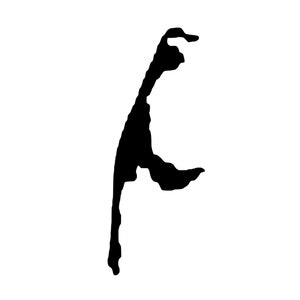 May include: A black silhouette of a peninsula with a jagged coastline.