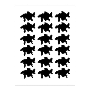 May include: A grid of twenty black silhouette shapes, resembling stylized turtles or abstract forms, arranged on a white background. The shapes are evenly spaced and consistent in design, creating a pattern.