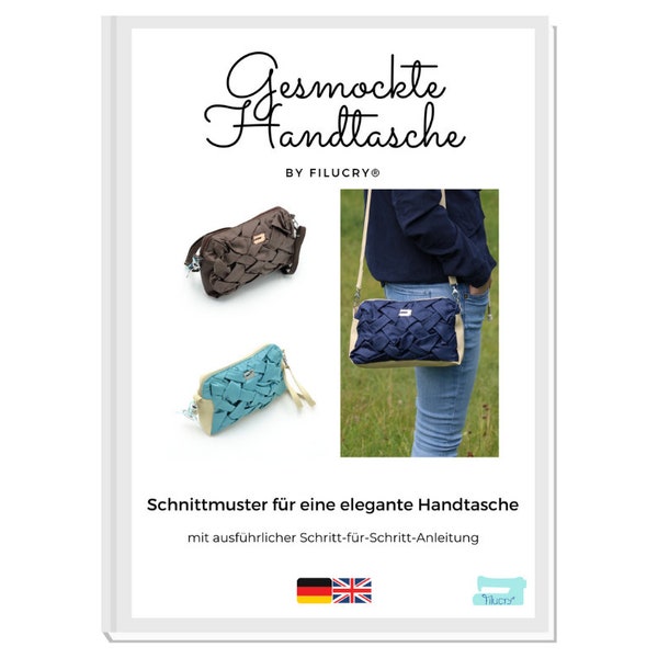 Schnittmuster gesmockte Handtasche PDF, ausführliche Anleitung für eine elegante Handtasche, Sofort Download, Deutsch und Englisch