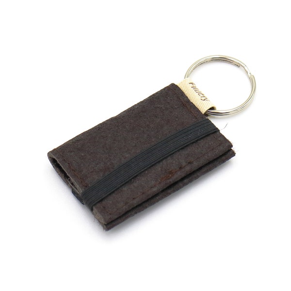 Keychain Case Made From Piñatex Brown With Sustainable Wooden Shopping Cart Chip, Shopping Cart Solver Wood, Mother's Day Gift