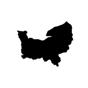 May include: Black silhouette of a map of the state of Pennsylvania.