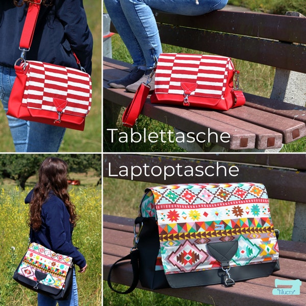 Schnittmuster Tasche eBook PDF, Nähanleitung Tasche Tabletfach Laptopfach, Messengerbag Schnittmuster Sofort Download, Deutsch und Englisch